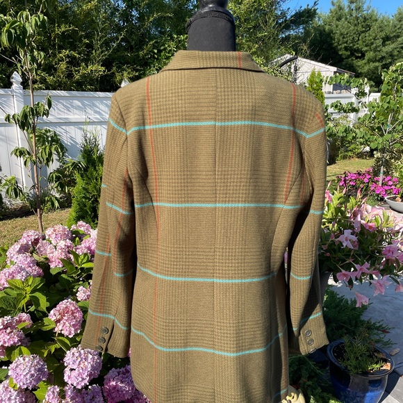 Linea Louis Dell'Olio Women's Olive Houndstooth Plaid Blazer Jacket Size 12 - Picture 7 of 11